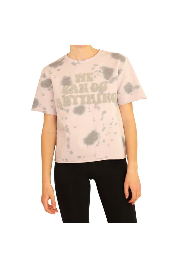 Elevenparis Womens French Terry Crop Embellished T-Shirt, Purple, Large