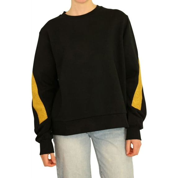 Elevenparis Womens Glitter Gold Arm Stripes Sweatshirt, Black, Medium