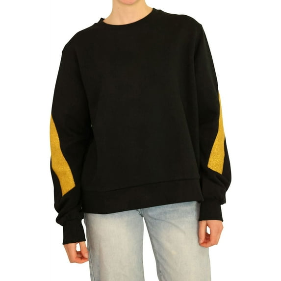 Elevenparis Womens Glitter Gold Arm Stripes Sweatshirt, Black, Medium