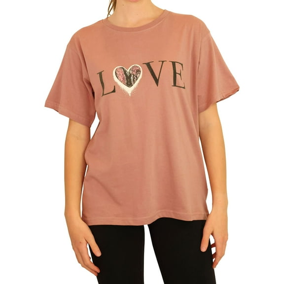 Elevenparis Womens Love Graphic T-Shirt, Pink, Medium