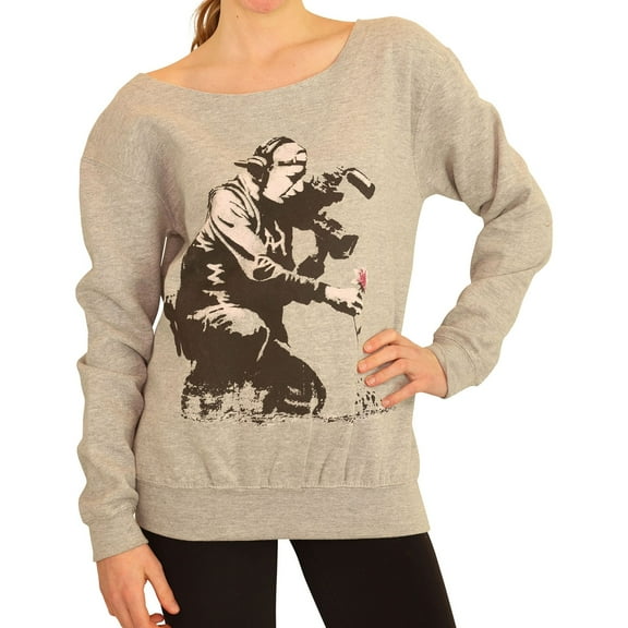 Elevenparis Womens Man Holding Flower Sweatshirt, Grey, X-Small