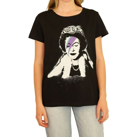 Elevenparis Womens Queen Elizabeth Graphic T-Shirt, Black, Large