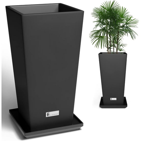 Elevens Outdoor Planter Larger Flower Pots Indoor Taper Garden V-Shape Tall Planters 24 inches Garden Pots Planter - Black(2 Packs)