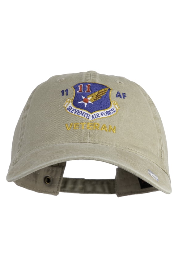Eleventh Air Force Veteran Embroidered Washed Solid Pigment Dyed Cotton Twill Brass Buckle Cap - Khaki OSFM