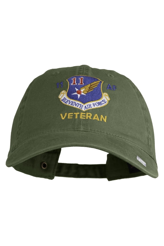 Eleventh Air Force Veteran Embroidered Washed Solid Pigment Dyed Cotton Twill Brass Buckle Cap - Olive OSFM