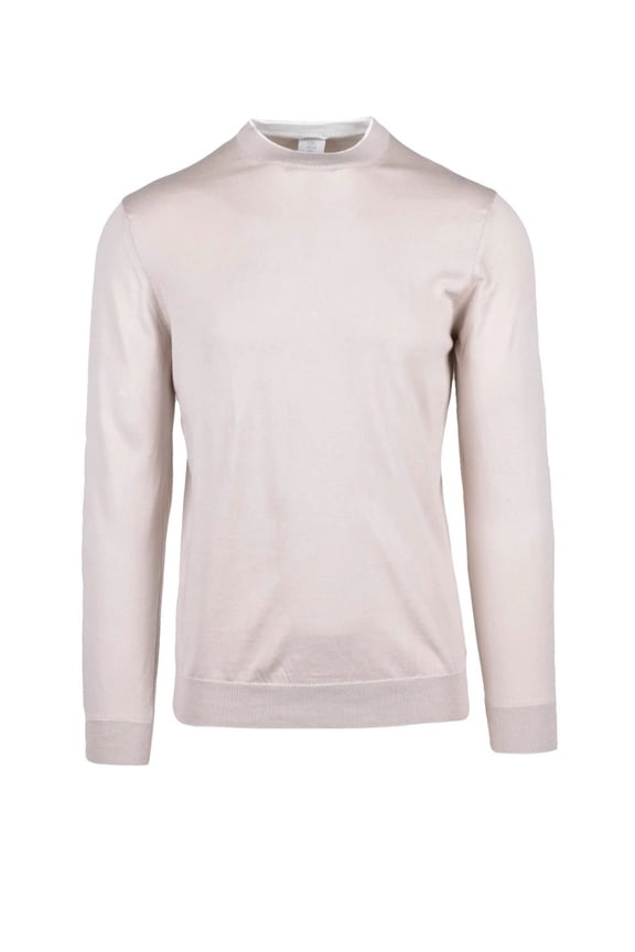 Beige White Men Cotton Crew Neck Sweater (Men's)