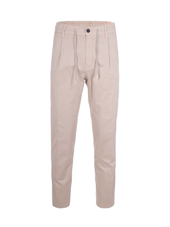 Cotton Elasticized Front-Pleated Drawstring Casual Pants (Men's)