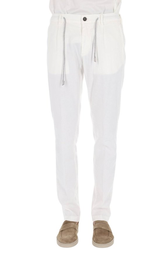 White Cotton-Linen Drawstring Pants (Men's)
