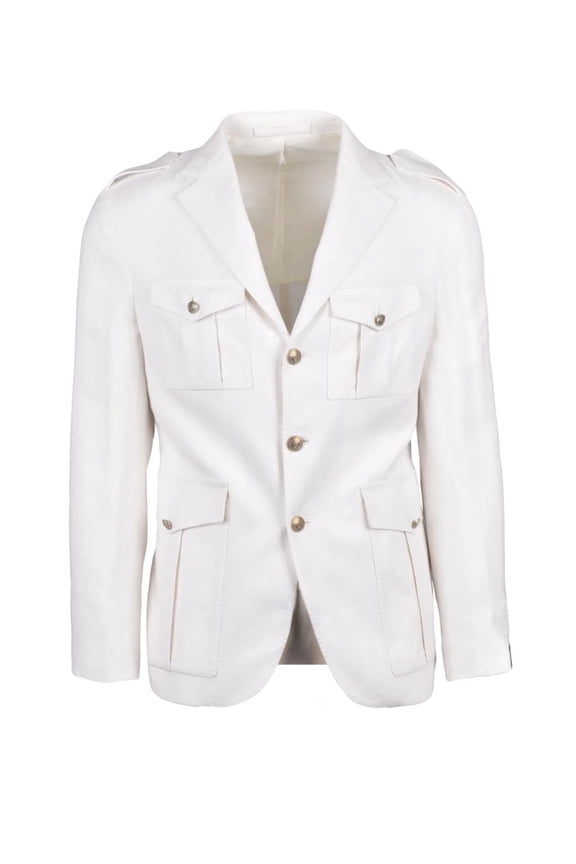White Linen Alpaca Silk Military Jacket (Men's)