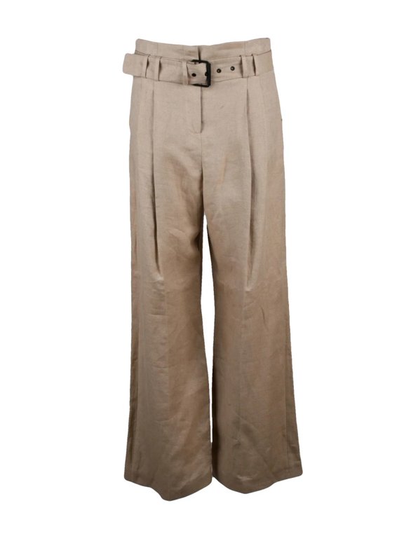 High Waist Linen Pants - Beige (Women's)