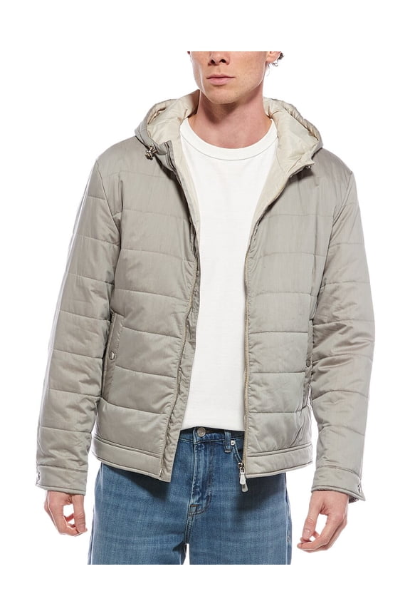 mens Hooded Silk-Blend Jacket, 56, Gray