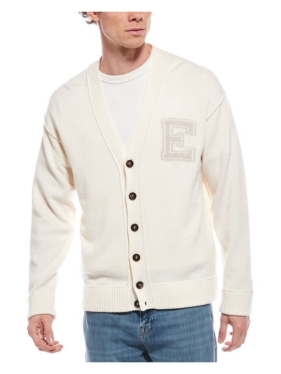 mens Jacquard Wool Cardigan, m, White