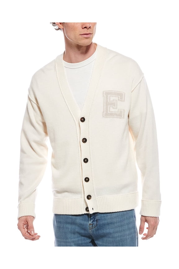 mens Jacquard Wool Cardigan, m, White