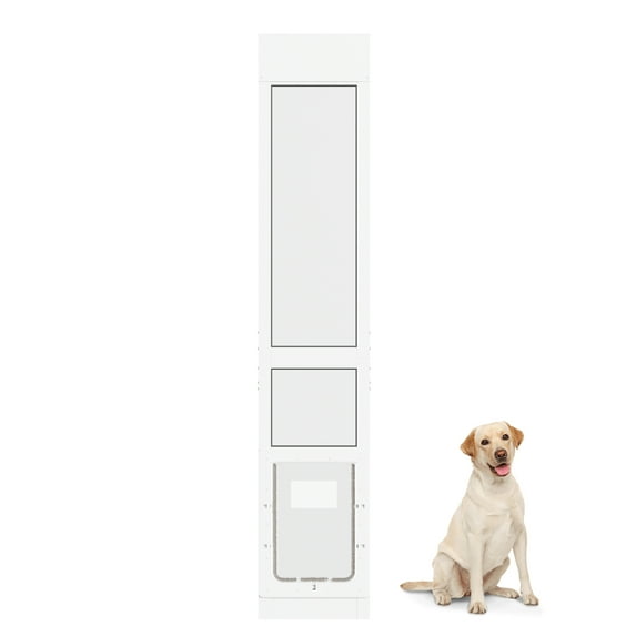 Elevon 1-Piece Aluminum Frame Pet Door, with Lockable Magnetic Latch Plate, Adjusted Height 75" to 83", Easy to Install, Sliding Glass Patio Door for Dogs and Cats, White, Medium Size