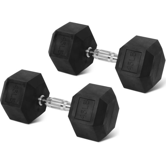 Elevon 15LB & 45LB Hex Rubber-Coated Dumbbell Pairs – Durable Anti-Roll Design for Home Gym Strength Training