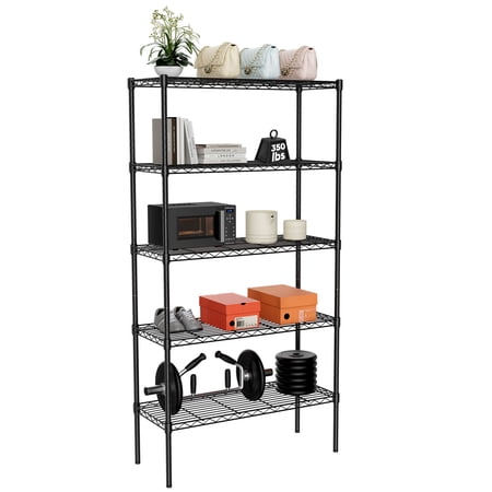 Elevon 5-Shelf Adjustable, Heavy Duty Storage Shelving Unit (350 lbs Loading Capacity per Shelf), Steel Organizer Wire Rack, Black (35.4" L x 13.8" W x 69.3" H)