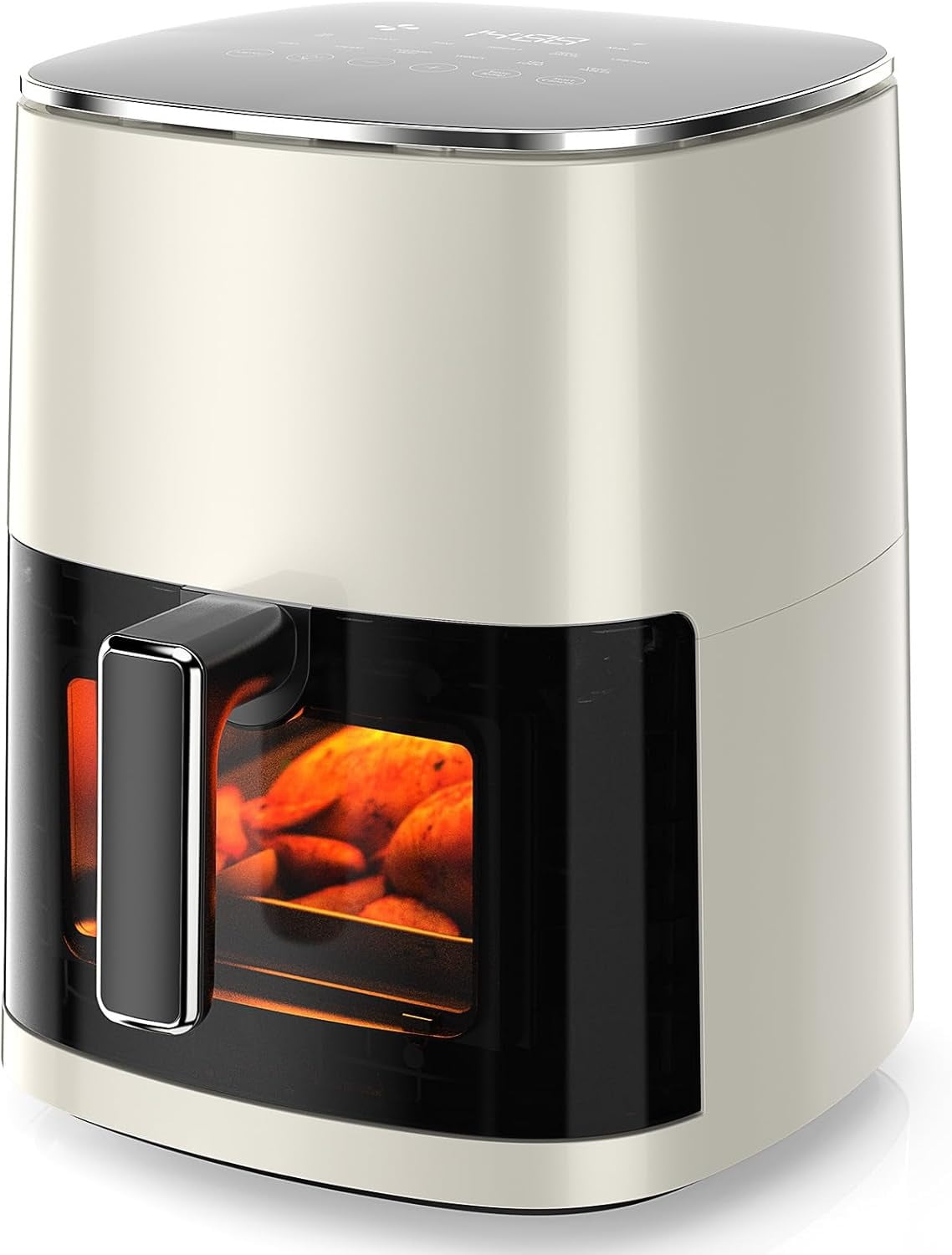 Beige 6QT Electric Air Fryer with Viewing Window