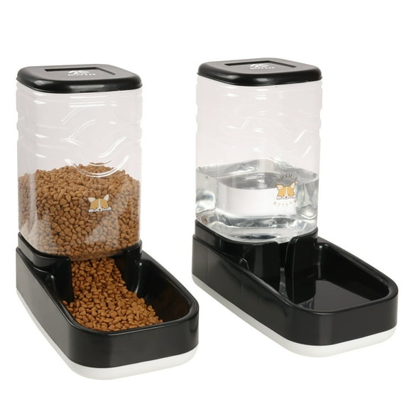 Elevon Automatic Pet Feeder and Water Dispenser Set, Dog Cat Gravity Food and Water Dispenser Set with Pet Food Bowl, Automatic Cat Feeder for Small Large Pets Puppy Kitten Large Capacity(Black,3.8L)
