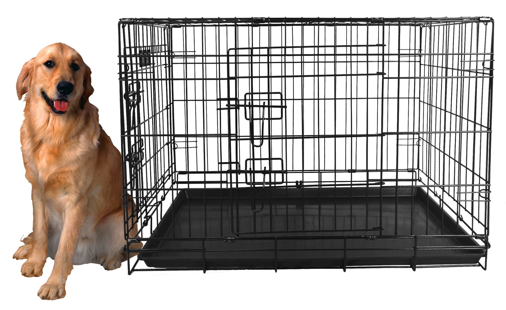 Elevon Foldable 2-Door 36" Metal Pet Crate for Dogs & Cats with Leak-Proof Tray