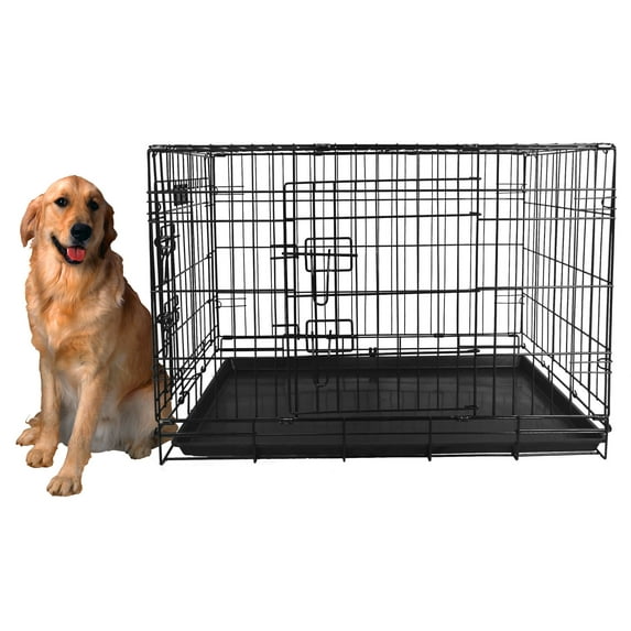 Elevon Foldable 2-Door 36" Metal Pet Crate for Dogs & Cats with Leak-Proof Tray