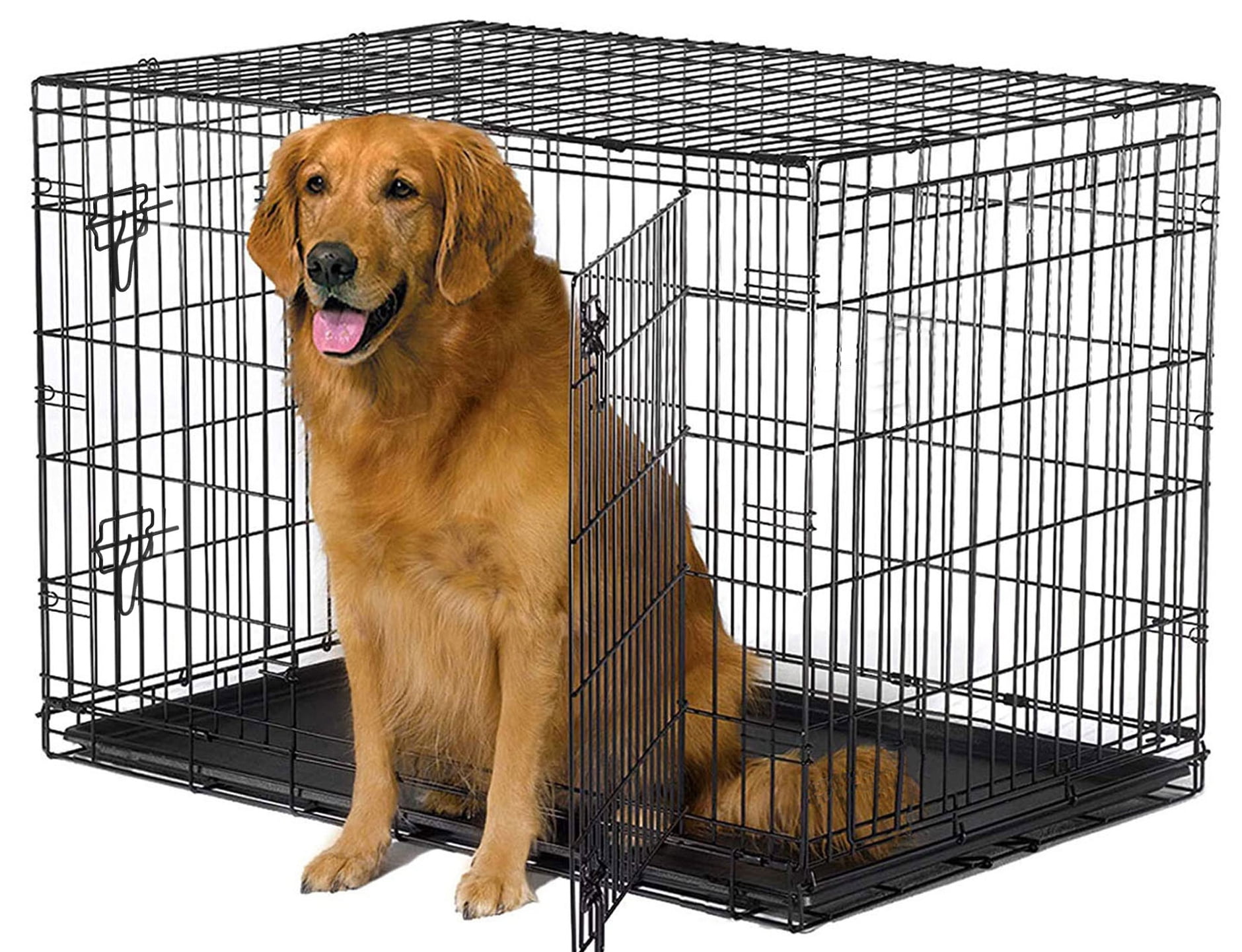 Elevon Foldable 2-Door 42" Metal Pet Crate for Dogs & Cats with Leak-Proof Tray