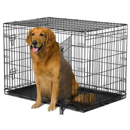 Elevon Foldable 2-Door 42" Metal Pet Crate for Dogs & Cats with Leak-Proof Tray