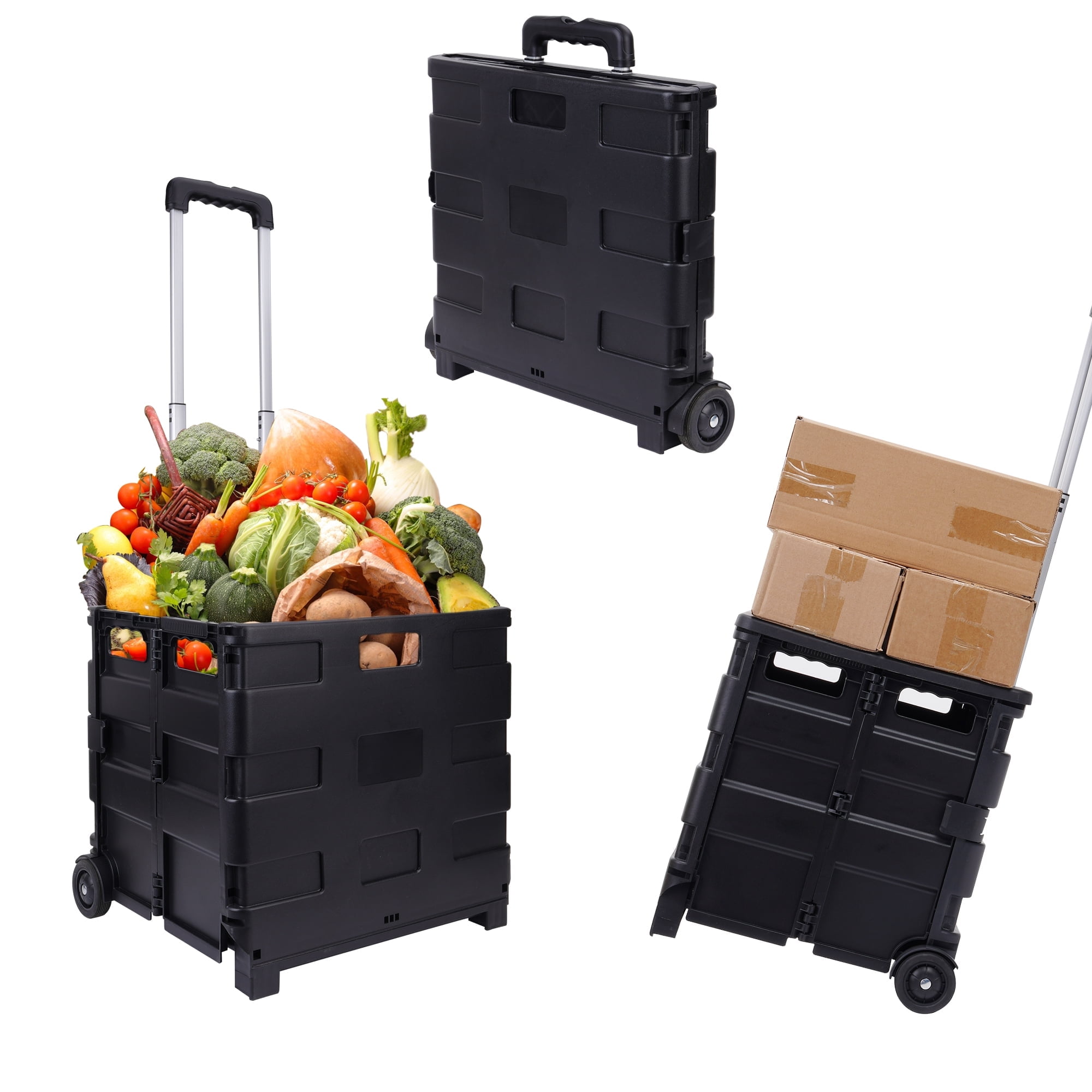 BalanceFrom Foldable Multi-purpose Cart, Retractable Randles And 360-degree Swivel Wheels, Equipped With Silent Swivel Wheels, Grocery Books Archive Tools Art Supplies Trolley, Black