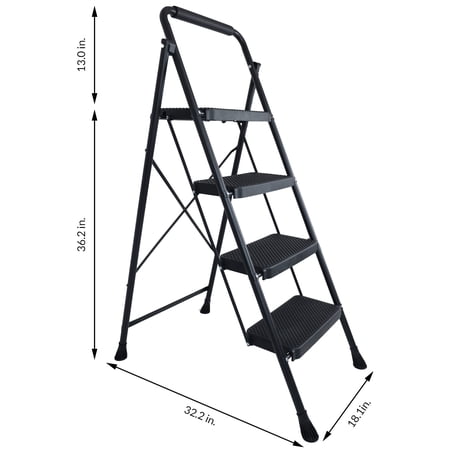 Elevon Folding Step Stool with Wide Anti-Slip Pedal, 330lbs Sturdy Steel Ladder, 4-Step