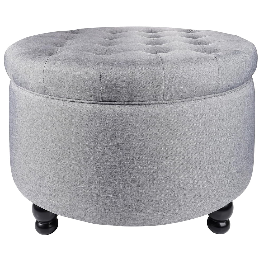 Elevon Large Round Storage Ottoman with Hidden Compartment, Upholstered ...