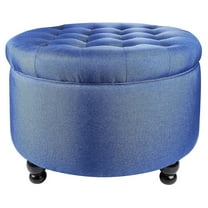 Elevon Large Round Storage Ottoman with Hidden Compartment, Upholstered Accent Ottoman for Living Room and Bedroom, Navy Blue / Blue / Grey