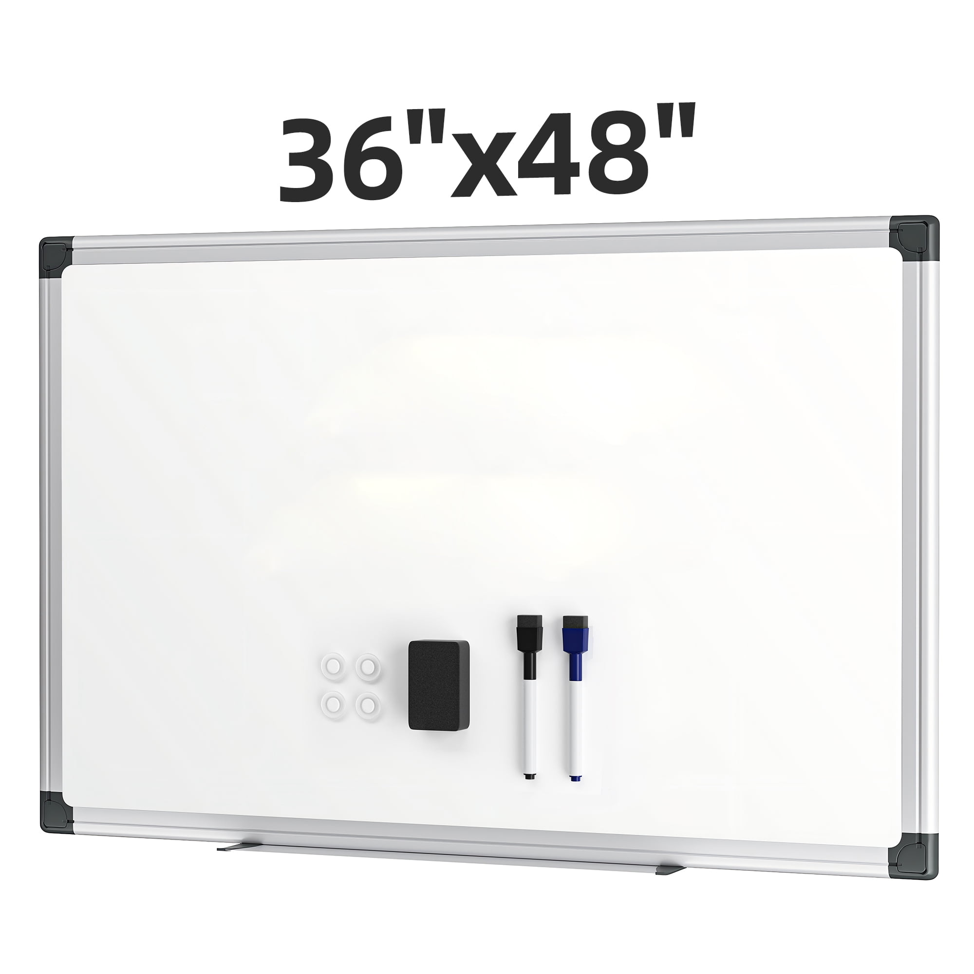 QUEENLINK 36x24 Inch Magnetic Whiteboard For Wall - Aluminum Frame Dry Erase Board With 6 Magnets, 4 Markers & Eraser