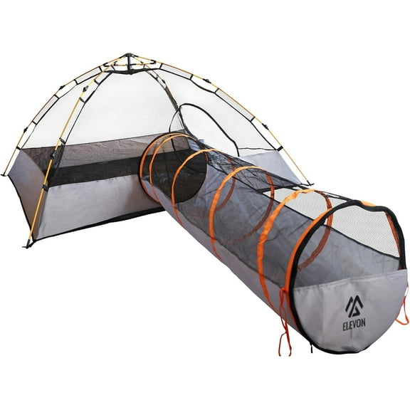 Elevon Pet Cat Playpen Tent with Tunnel, Portable Foldable Enclosure for Cats and Small Pets, Indoor Outdoor Pet Exercise Tent with Carry Bag, 74"x74"x36", Grey