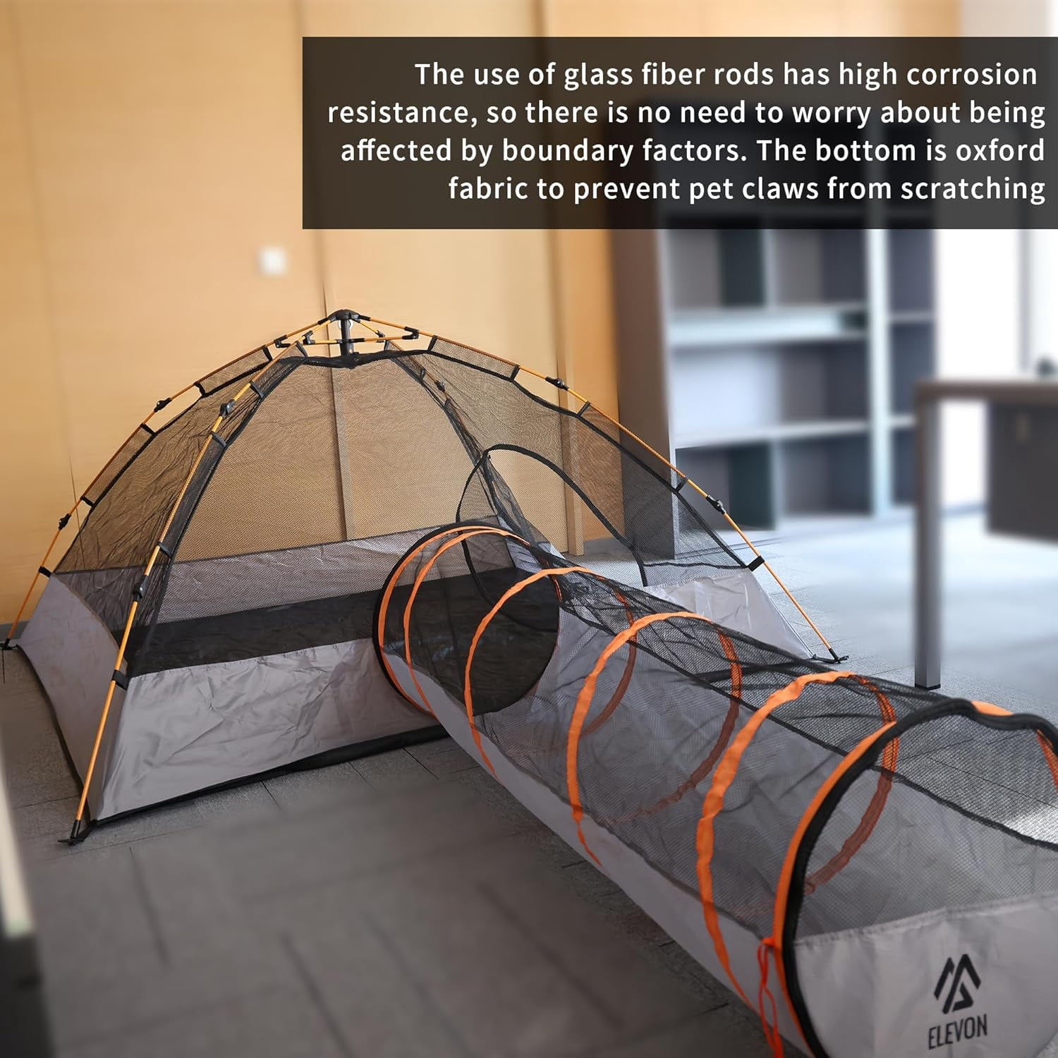 Elevon Pet Cat Playpen Tent with Tunnel, Portable Foldable Enclosure for Cats and Small Pets, Indoor Outdoor Pet Exercise Tent with Carry Bag, 74"x74"x36", Grey
