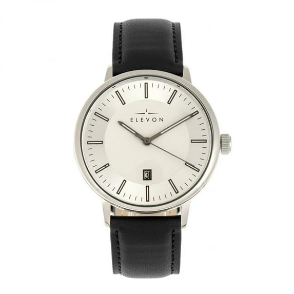 Elevon Vin Leather-Band Watch w/Date - Silver