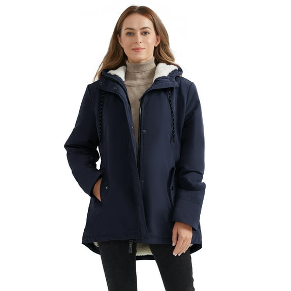 Elezay Women's Big & Tall Parka Coat Fleece Parka Winter Warm Coat Hooded Puffer Jacket Navy XL