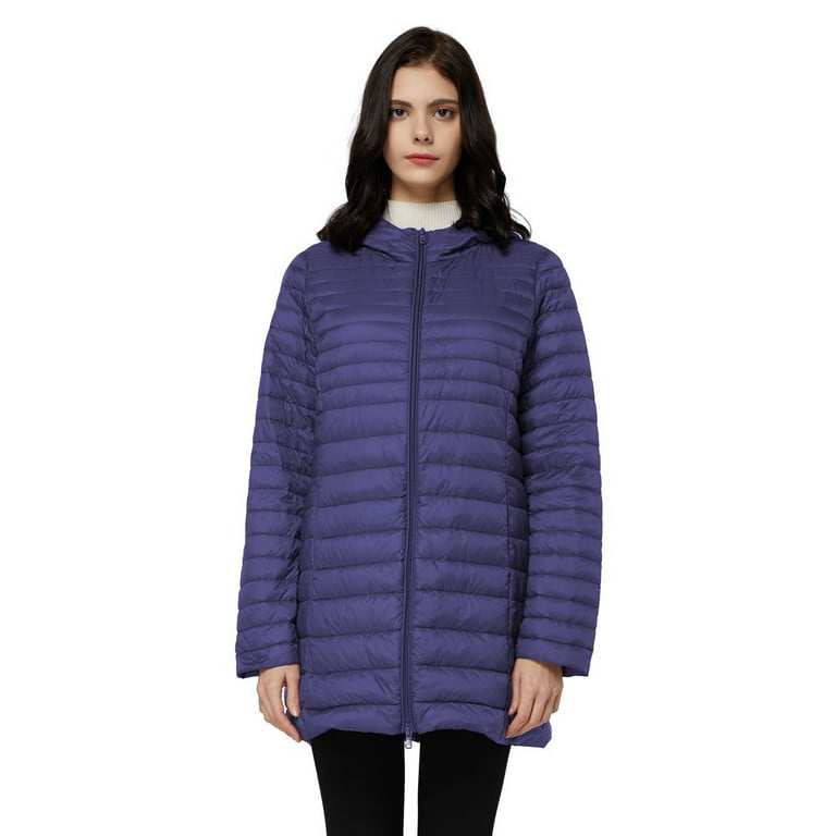 Elezay Women\'s Lightweight Puffer Jacket Two-Way Zipper Winter Coats Plus  Size Packable Down Jacket Long Hooded Parkas