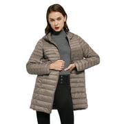 Elezay Women's Lightweight Puffer Jacket Two-Way Zipper Winter Coats Plus Size Packable Down Jacket Long Hooded Parkas