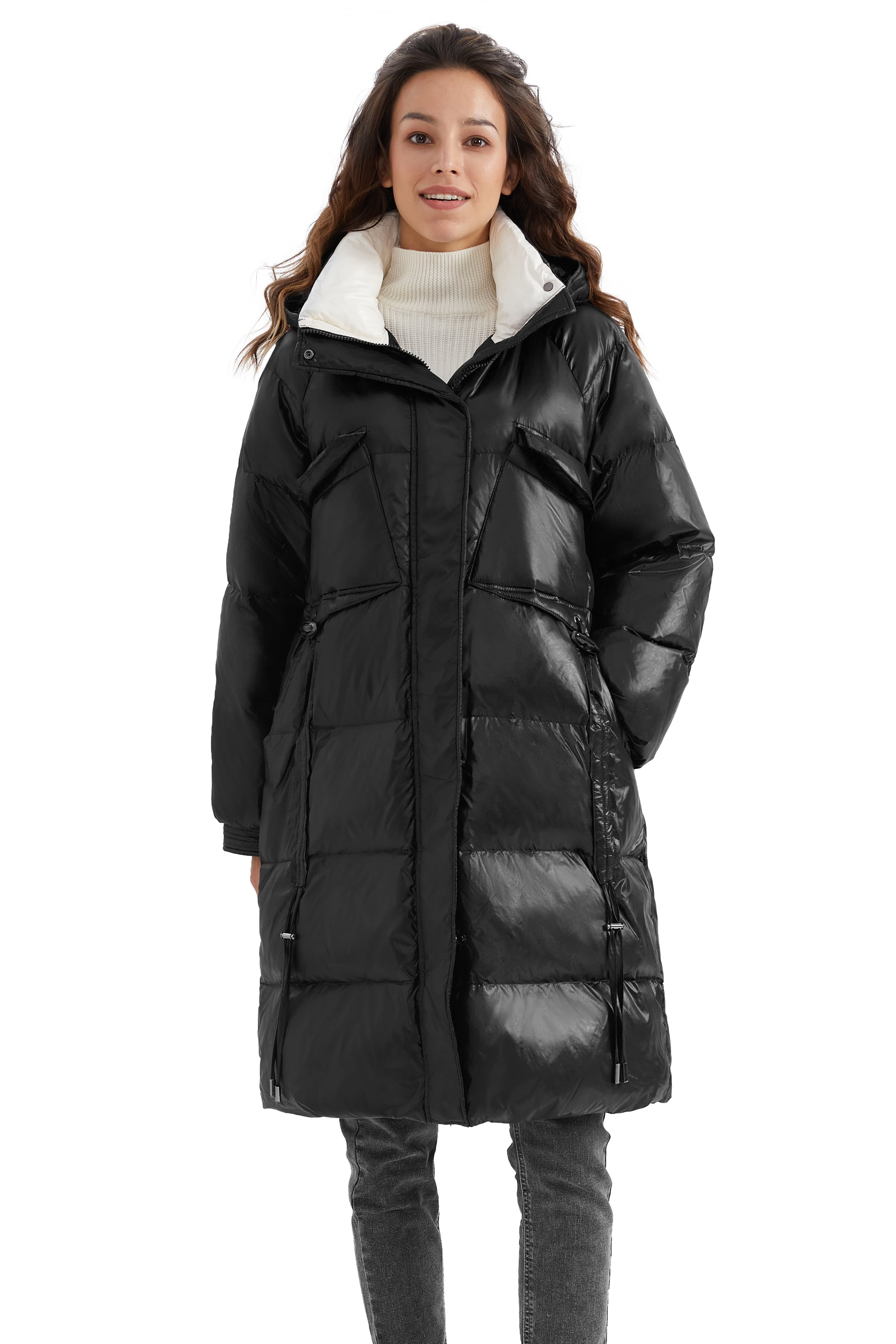 Elezay Women's Long Down Jacket Puffer Coat Warm Hooded Winter Down