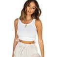 thumbnail image 1 of Elezay Women's Round Neck Tank Top Drawstring Side Basic Knit Ribbed Crop Top Solid Sleeveless Vest Sports Bras White M, 1 of 3