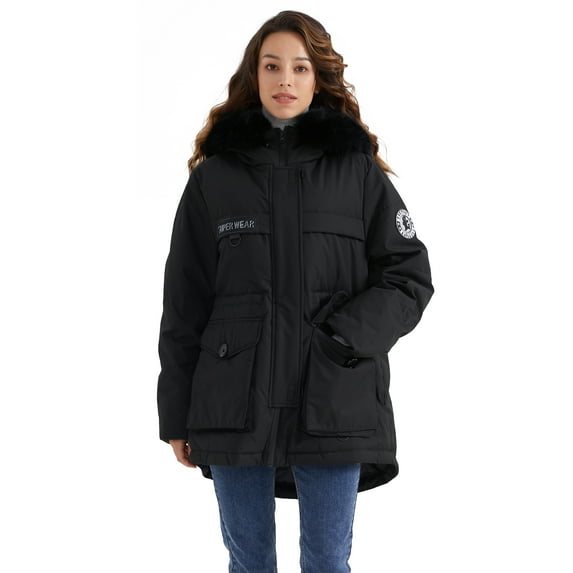Elezay Women's Winter Coats Plus Size Thicken Parka Zip Long Jacket with Faux Fur Hood Outerwear Overcoat