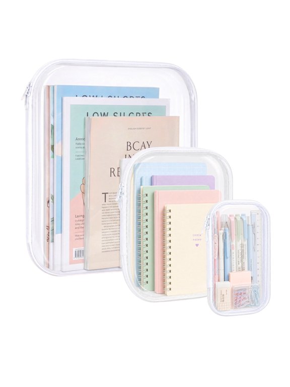 3Pcs Zipper Pouches,Clear Hard Shell Zipper Cases, L+M+S Travel Toiletry Bag for Travel, Home & Office