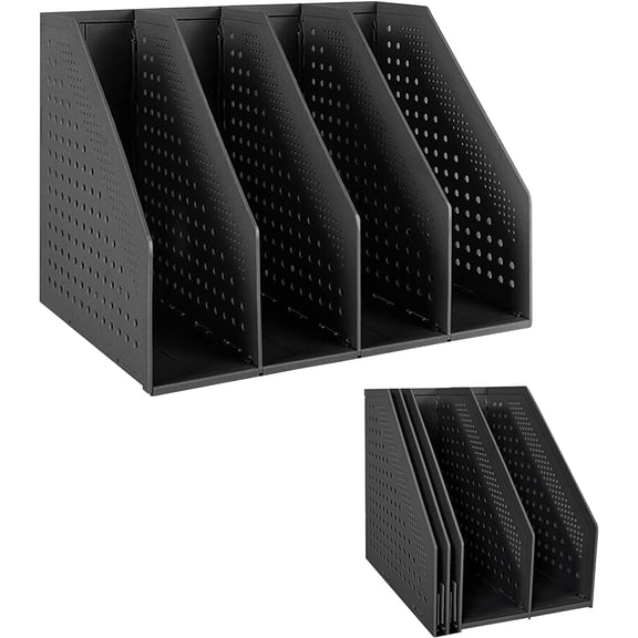 Elezeal 4‑Compartment Black Collapsible Desktop Organizer, Document File Holder for Home Office