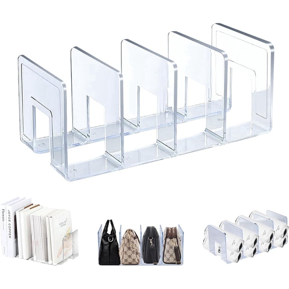 Elezeal Clear Acrylic 4-Slot Desktop Bookends, Desk File & Magazine Holder Organizer for Home and Office