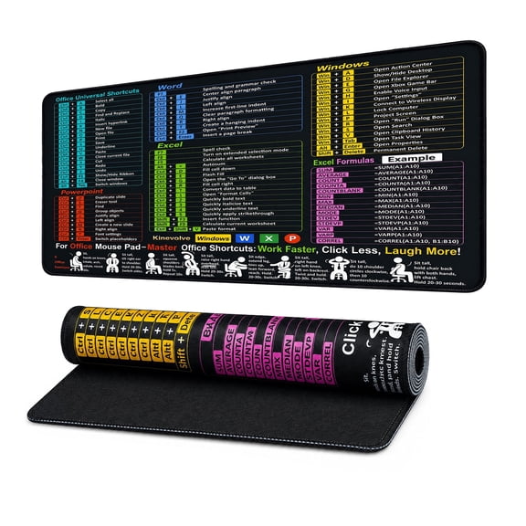 Elezeal 700x300mm Large Excel Shortcuts Mouse Pad, Excel Cheat Sheet Desk Mat for Work, Game, Office, Home