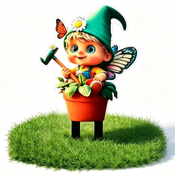 Elf Acrylic Potted Plant Stake Decorative Cute Elf Ornament Garden Stake for Indoor/Outdoor Flower Pots Yard Lawn Landscape Beautification,7.87*5.32in