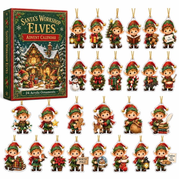 Elf Advent Calendar 2026, 24 Days Christmas Countdown with 24 2D Acrylic Elf Figures Mystery Blind Box for Kids & Families