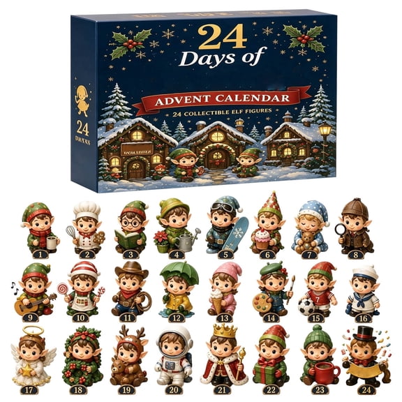 Elf Advent Calendar 2026, 24pcs Acrylic Christmas Ornaments, 24-Day Holiday Countdown Blind Box Gift Set