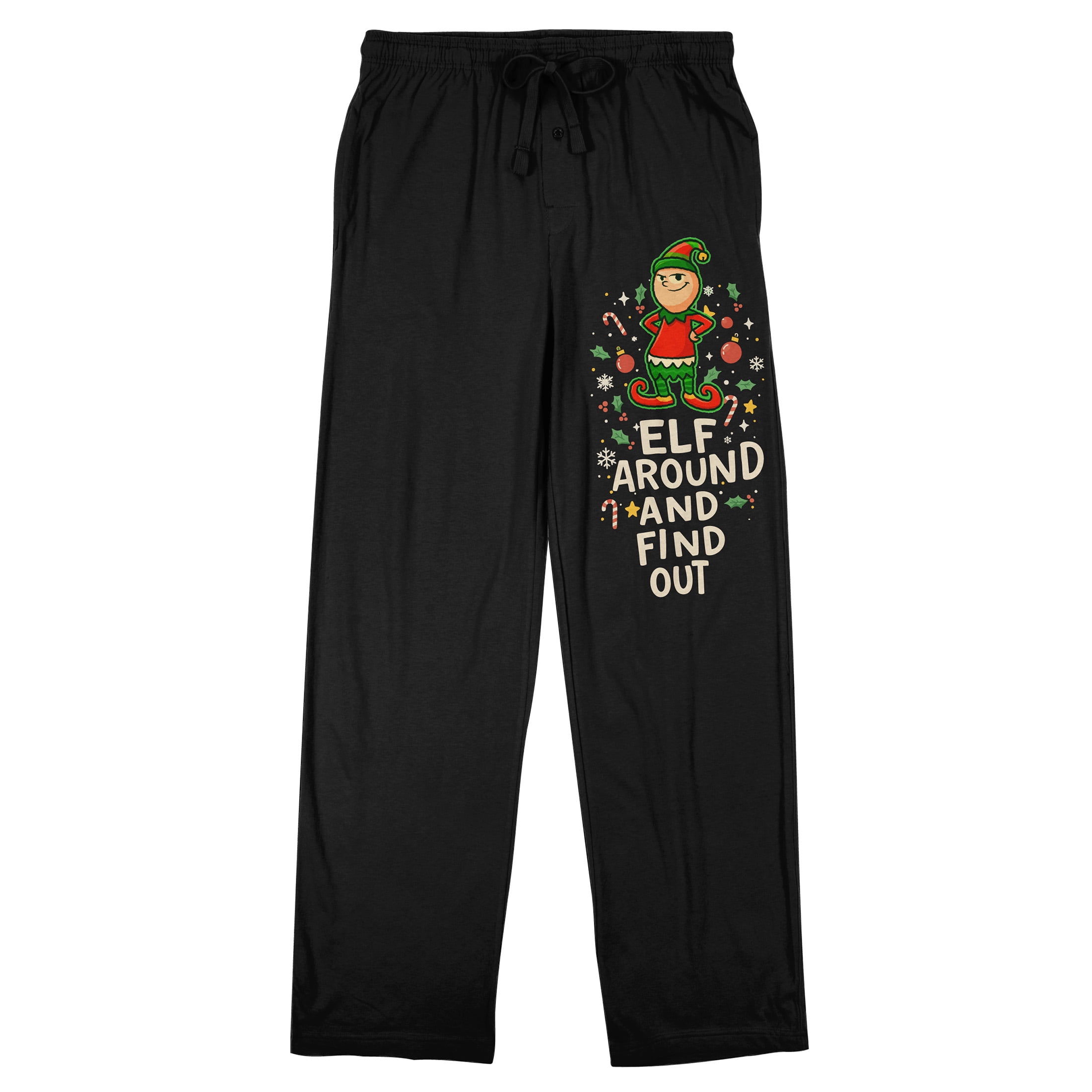 Elf Around And Find Out Adult Black Sleep Pajama Pants - Medium