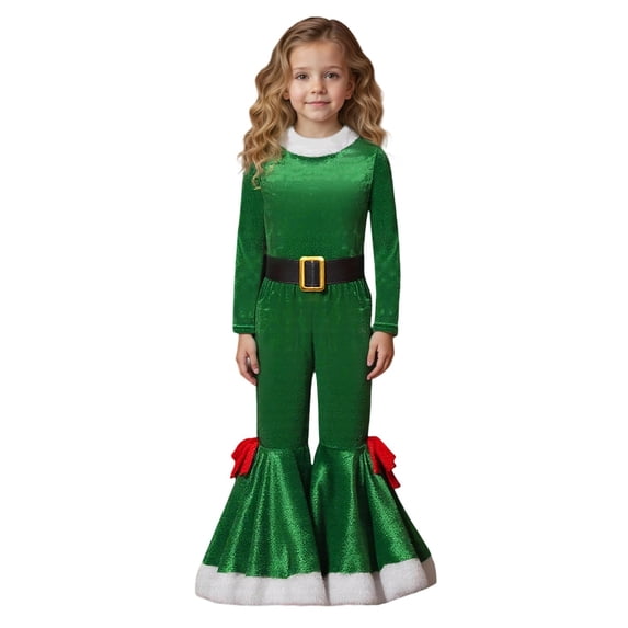 Elf Baby Baby Outfit Long Sleeve Top Flared Pants Belt and Hat Sets Christmas Outfit Kids Girl Party Dress 9-11 Years