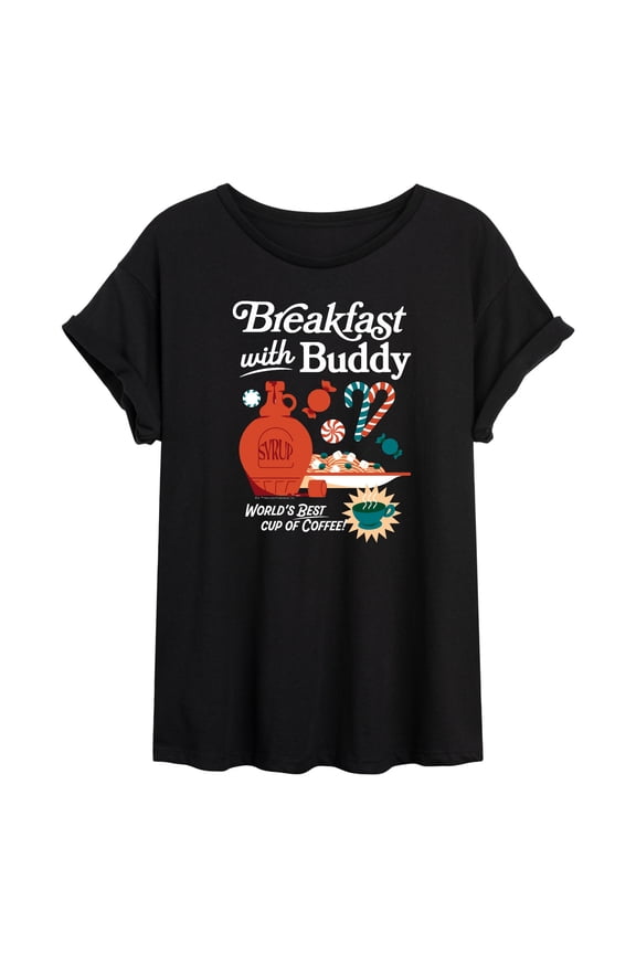 - Breakfast With Buddy - Juniors Oversized Graphic T-Shirt